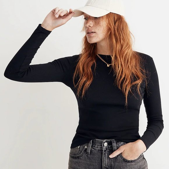 Madewell fine rib Crewneck long sleeve Tee - Picture 1 of 4